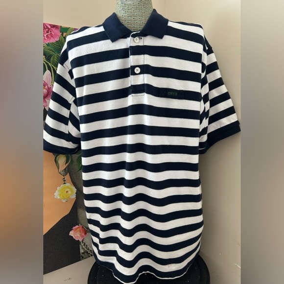 ORVIS SIGNATURE RUGBY POLO SHIRT. NAVY BLUE/WHITE STRIPES. Sz. L - Picture 1 of 13